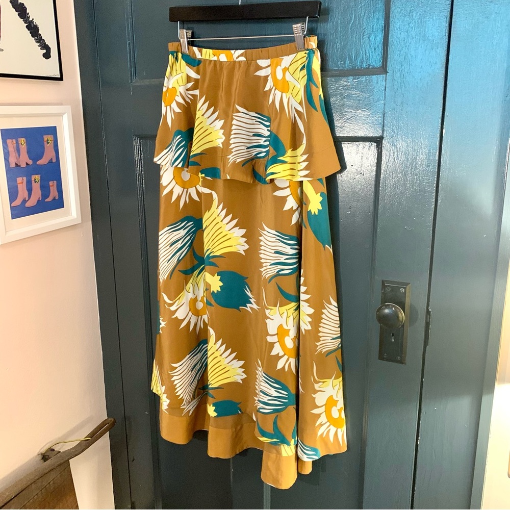 Tracy Reese strapless silk midi sunflower dress